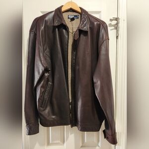 Men's, XL, Ralph Lauren, Polo, Brown Leather jacket, zips up, button sleeves